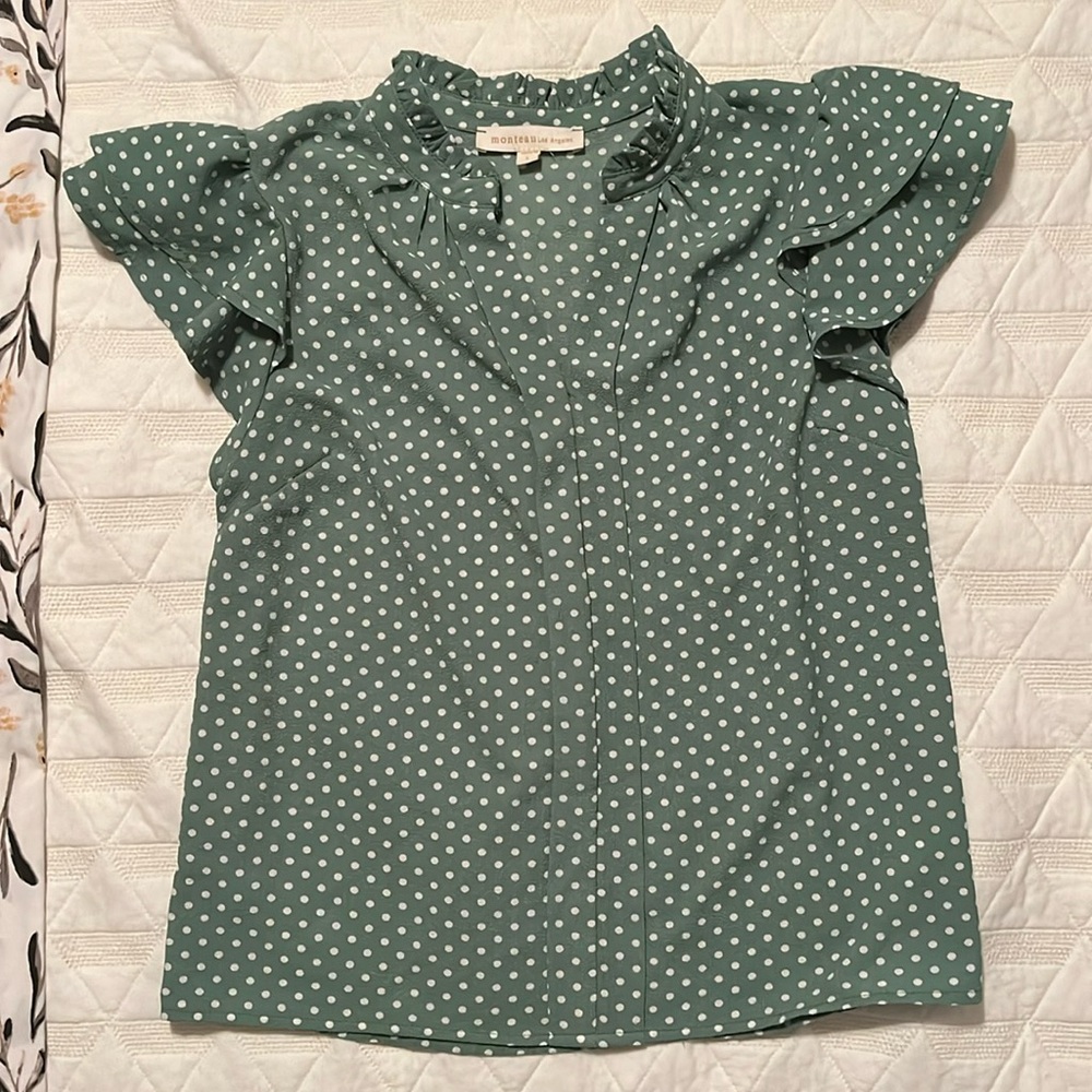 Monteau | Green Polka Dot Blouse